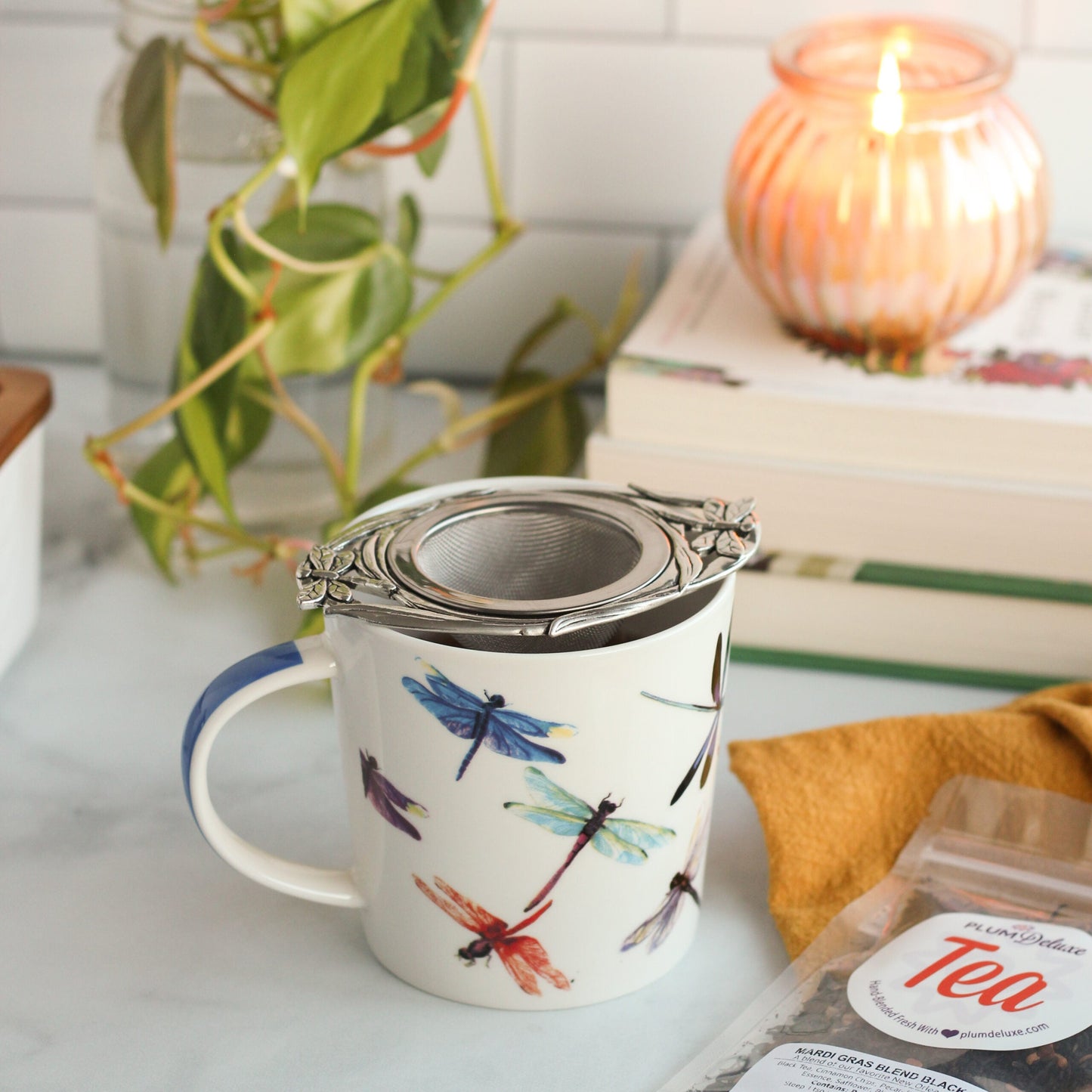 Plum Deluxe Tea - Lucky Dragonfly Mug with Infuser (in Gift Box)