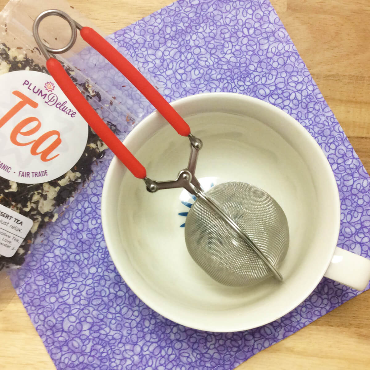 Plum Deluxe Tea - Stainless Steel Mesh Infuser "Tongs" with Orange Silicone Grip Handle