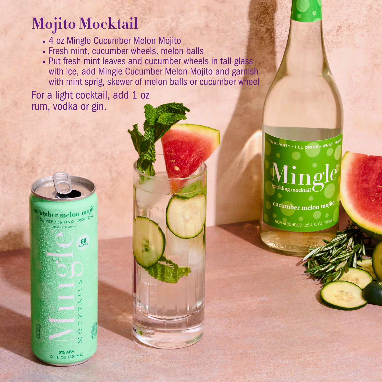 Mingle Mocktails - Cucumber Melon Mojito - 6/12/24 Cans