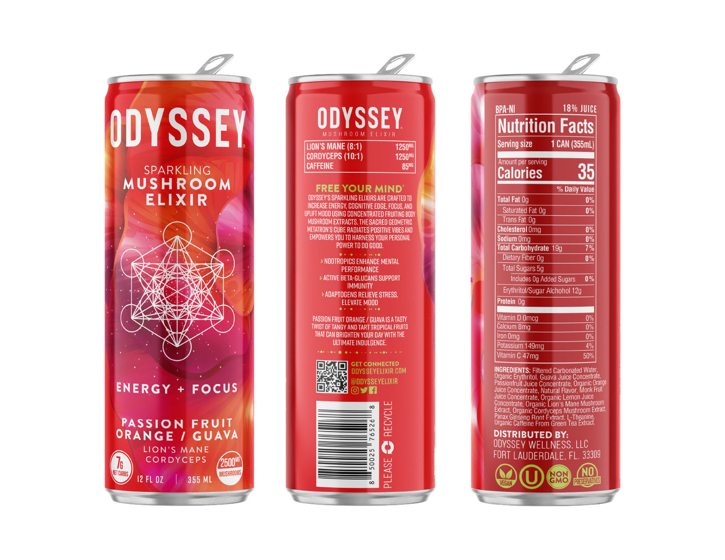 OdysseyElixir - ENERGY + FOCUS - PASSION FRUIT, ORANGE, GUAVA - 12-pack