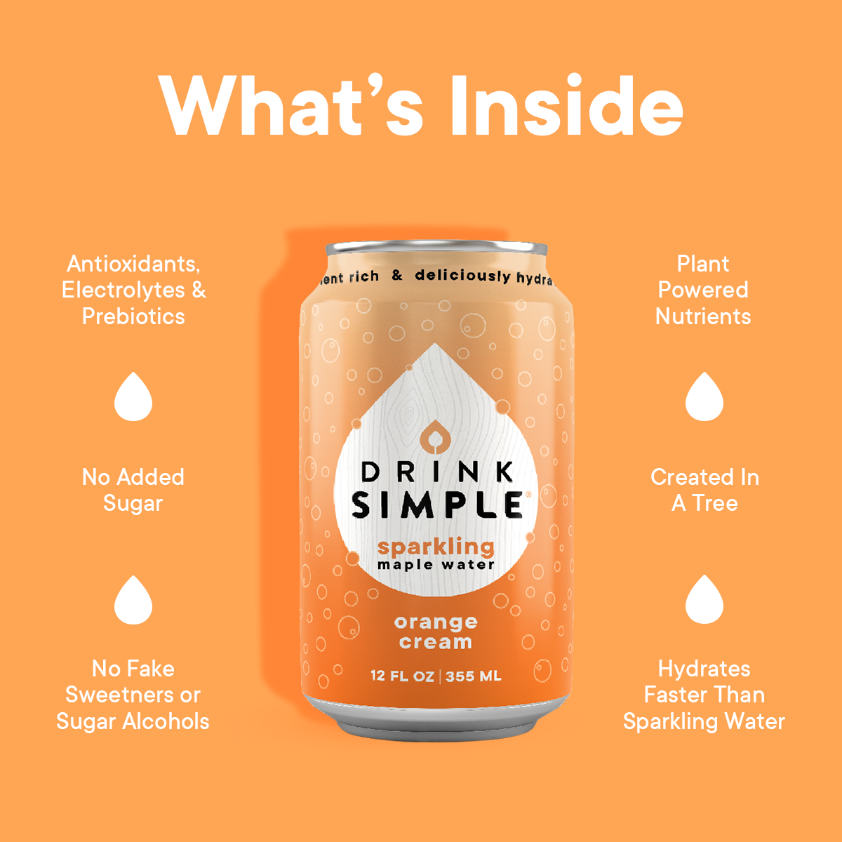 Drink Simple - Orange Cream Sparkling Maple Water - 12 oz 12 Pack