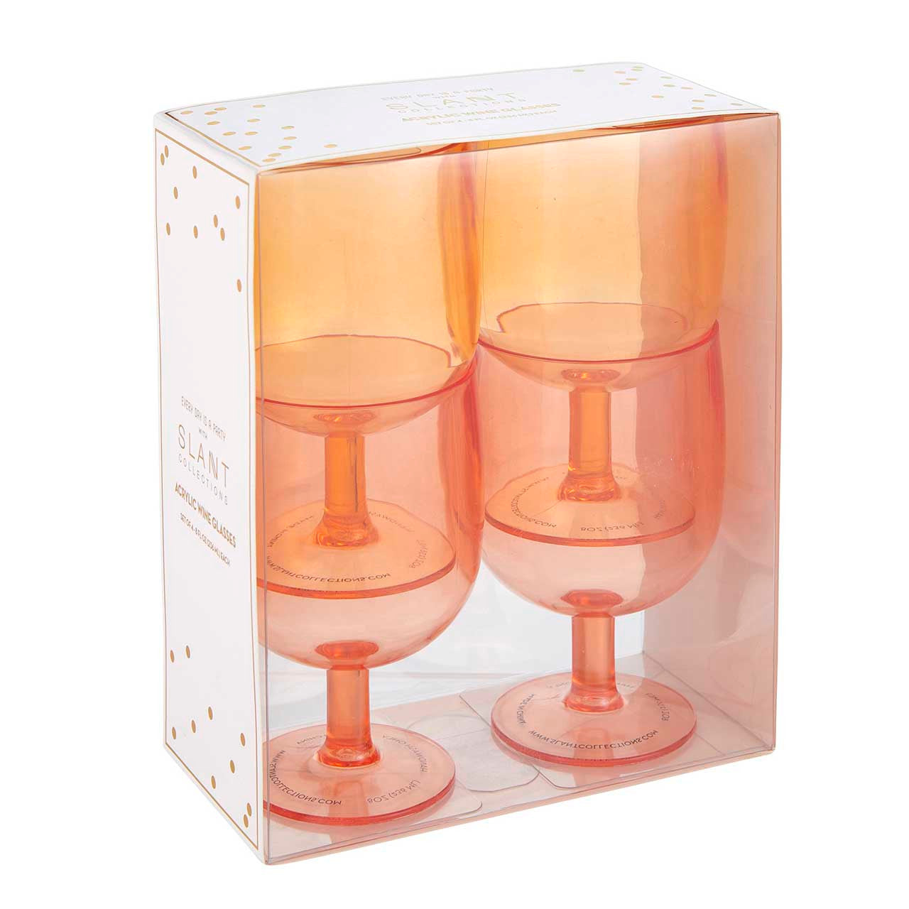 The Bullish Store - Stackable Acrylic Stemmed Wine Glasses - Pink Orange - Set of 4