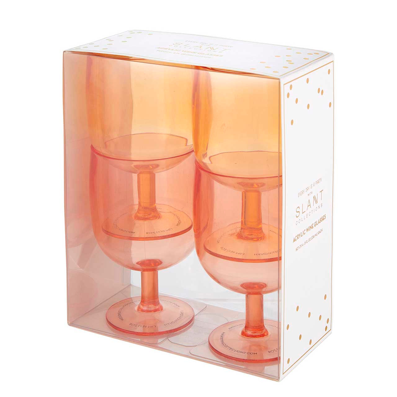 The Bullish Store - Stackable Acrylic Stemmed Wine Glasses - Pink Orange - Set of 4