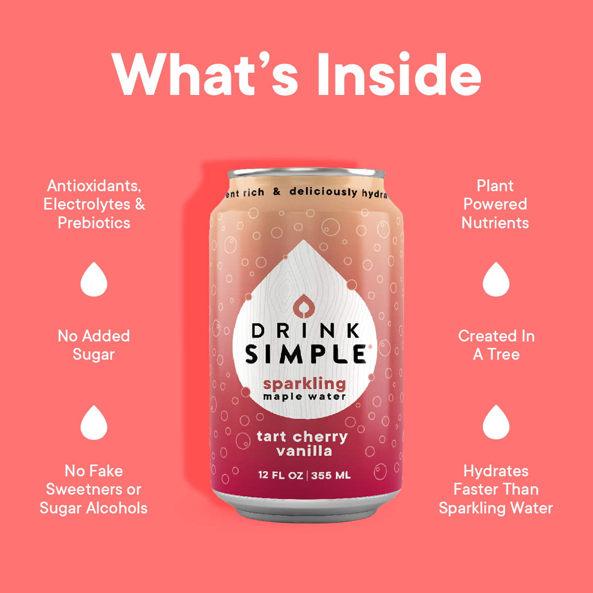 Drink Simple - Tart Cherry Vanilla Sparkling Maple Water - Pack of 12 - 12oz