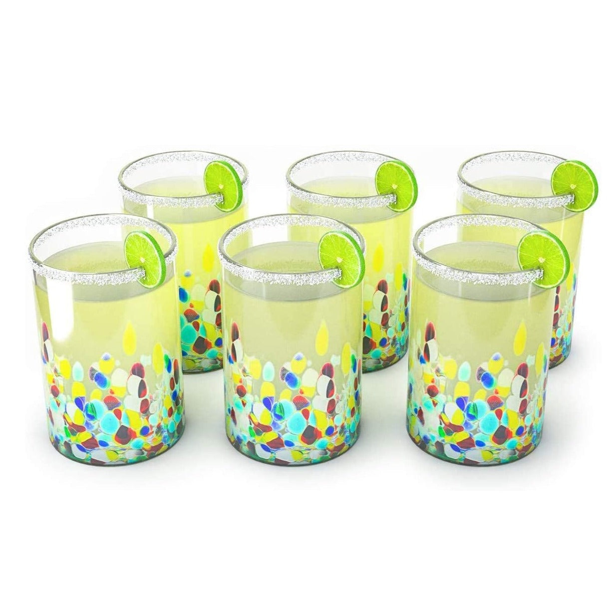 The Wine Savant - Hand Blown Mexican Drinking Glasses – Set of 6 - Confetti Carmen Rock Design Glasses