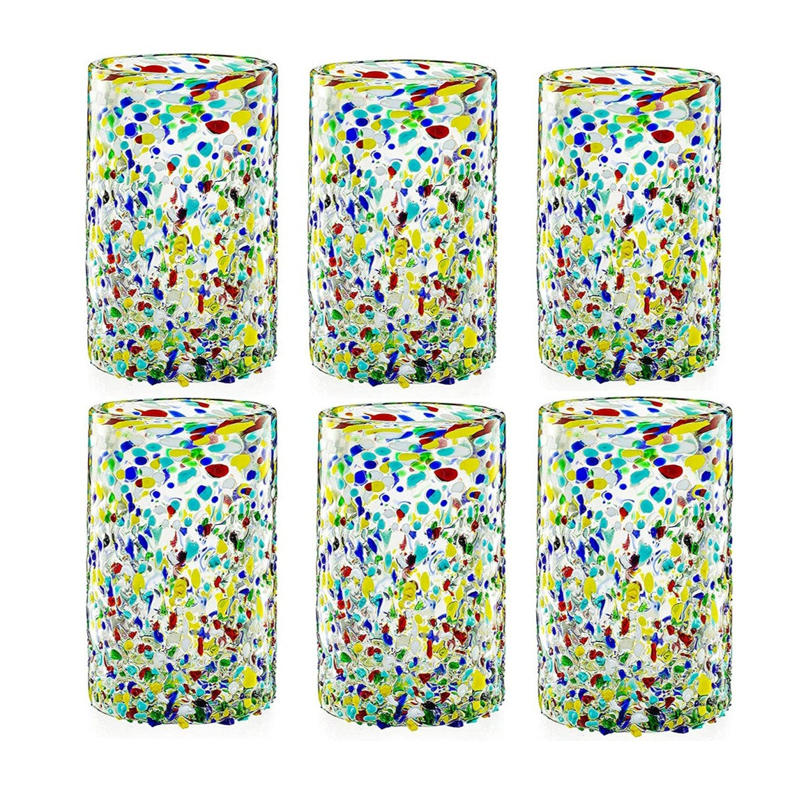 The Wine Savant - Hand Blown Mexican Drinking Glasses - Set of 6 - Confetti Rock Design Glasses