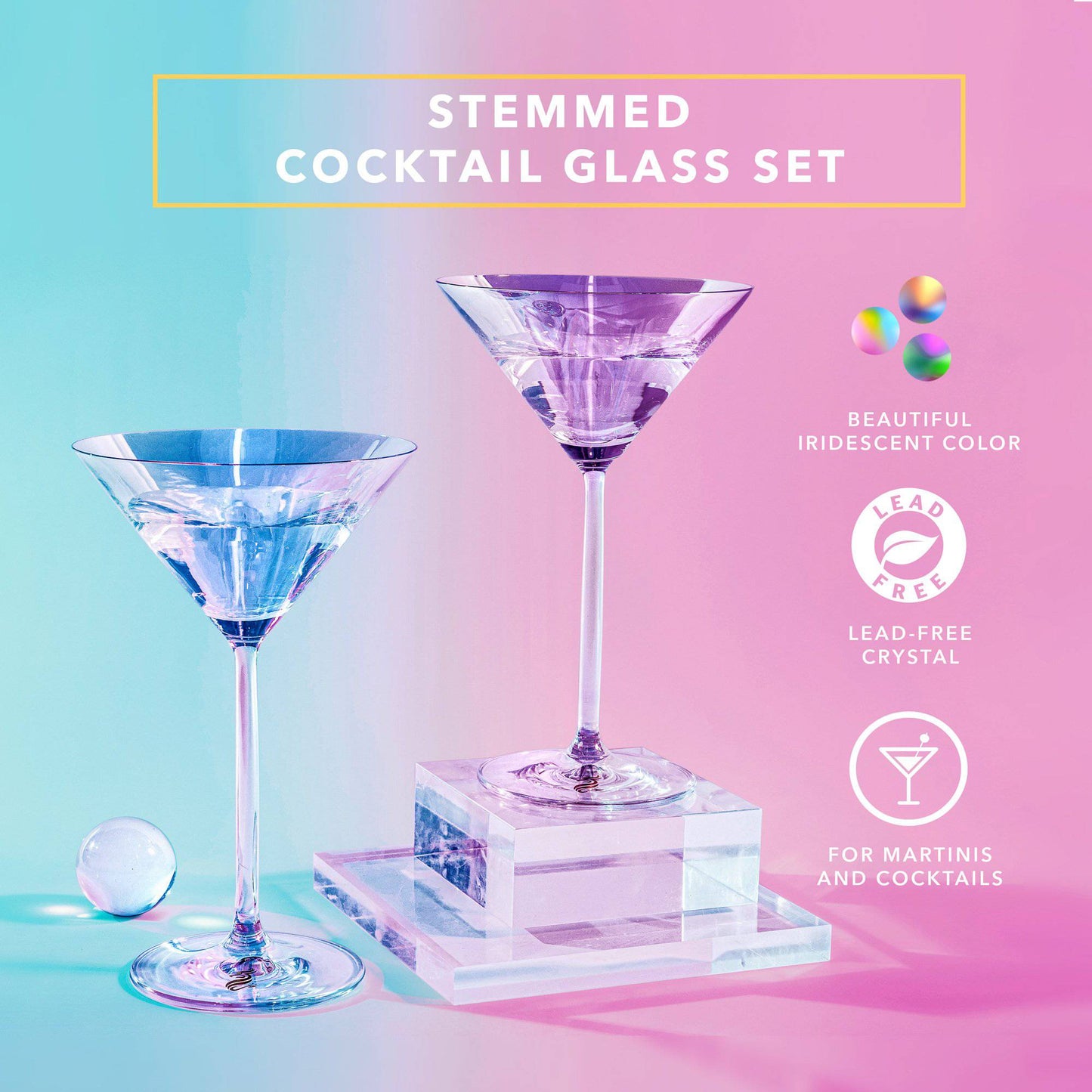 DRAGON GLASSWARE® - Stemmed Martini Glasses - Set of 2 - 8oz
