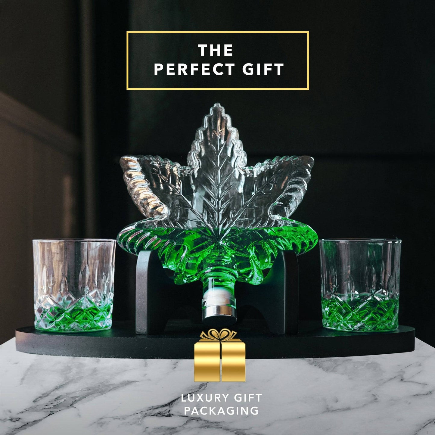 DRAGON GLASSWARE® - Cannabis Decanter w/ Crystal Tumbler Set - 25oz