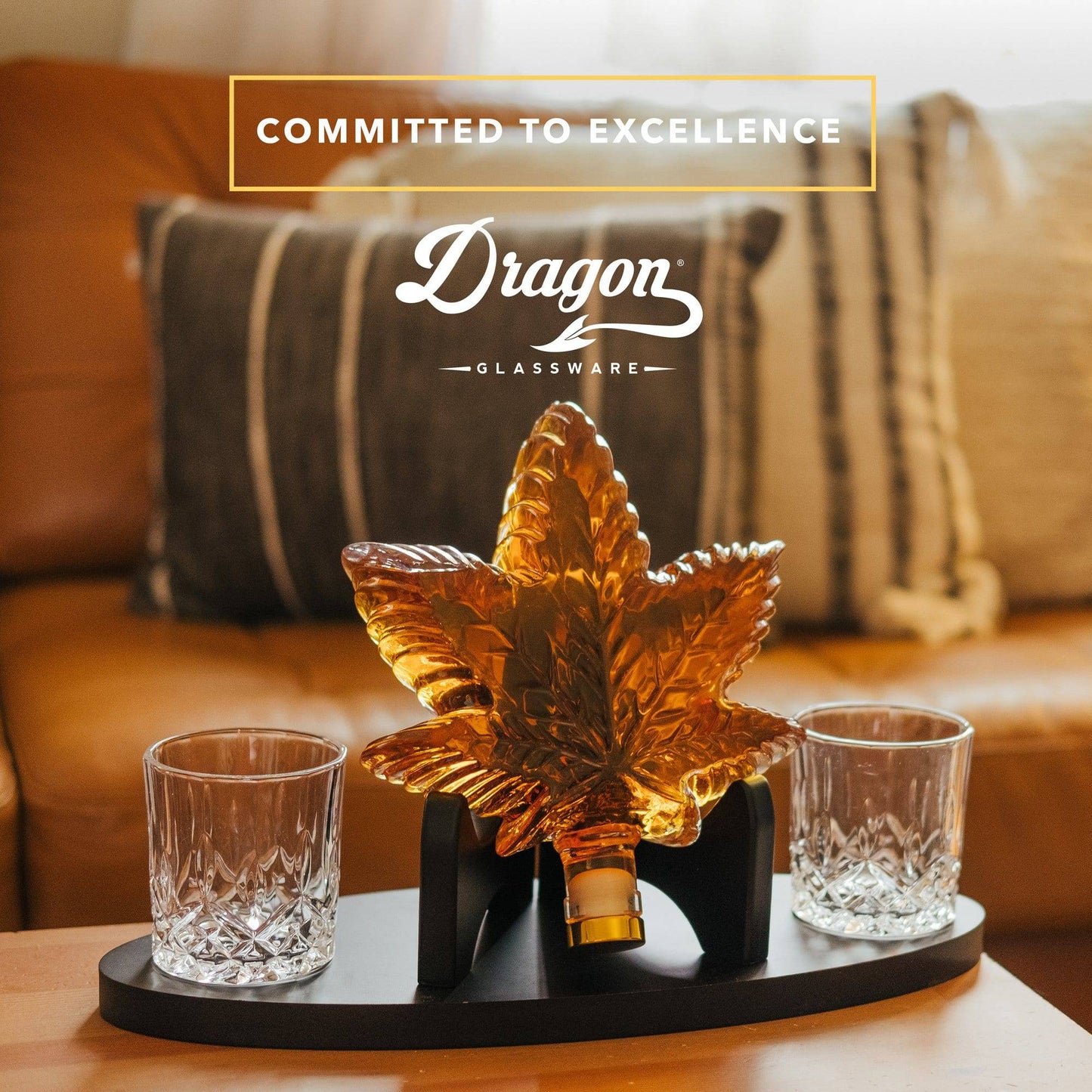 DRAGON GLASSWARE® - Cannabis Decanter w/ Crystal Tumbler Set - 25oz
