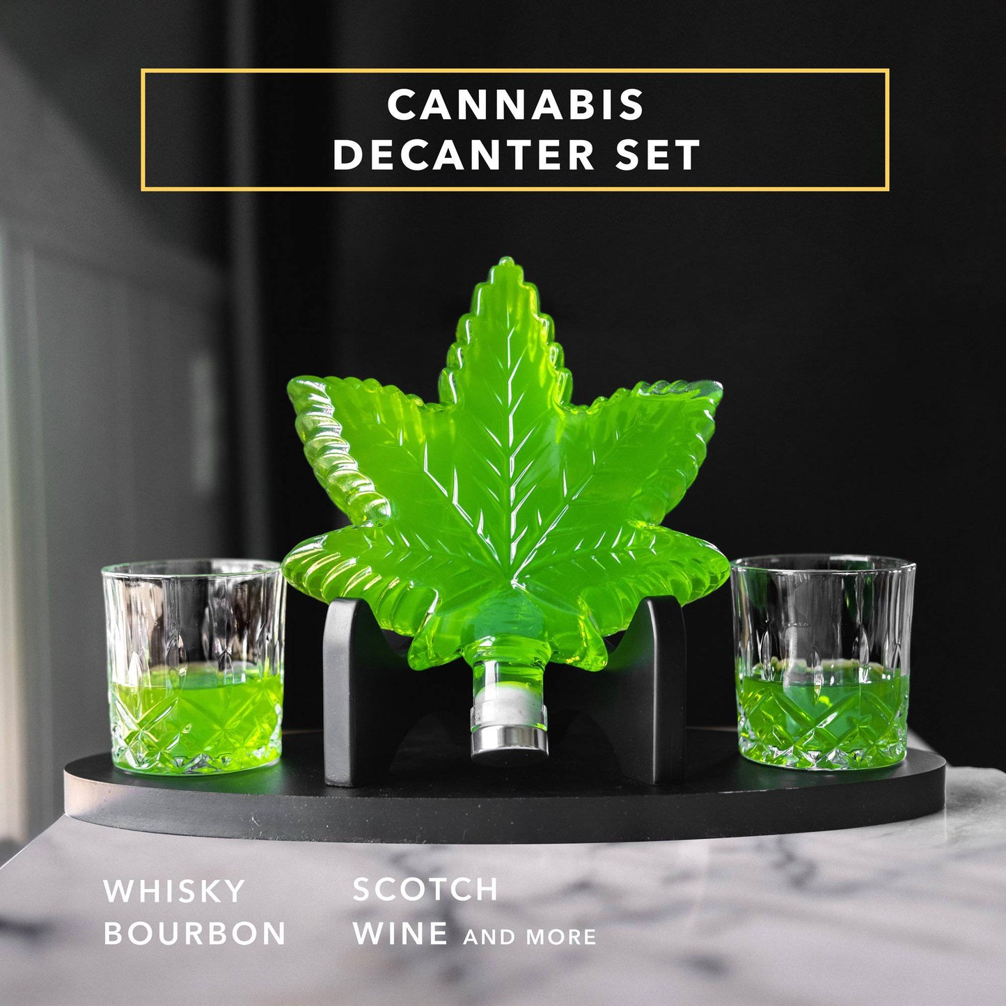 DRAGON GLASSWARE® - Cannabis Decanter w/ Crystal Tumbler Set - 25oz