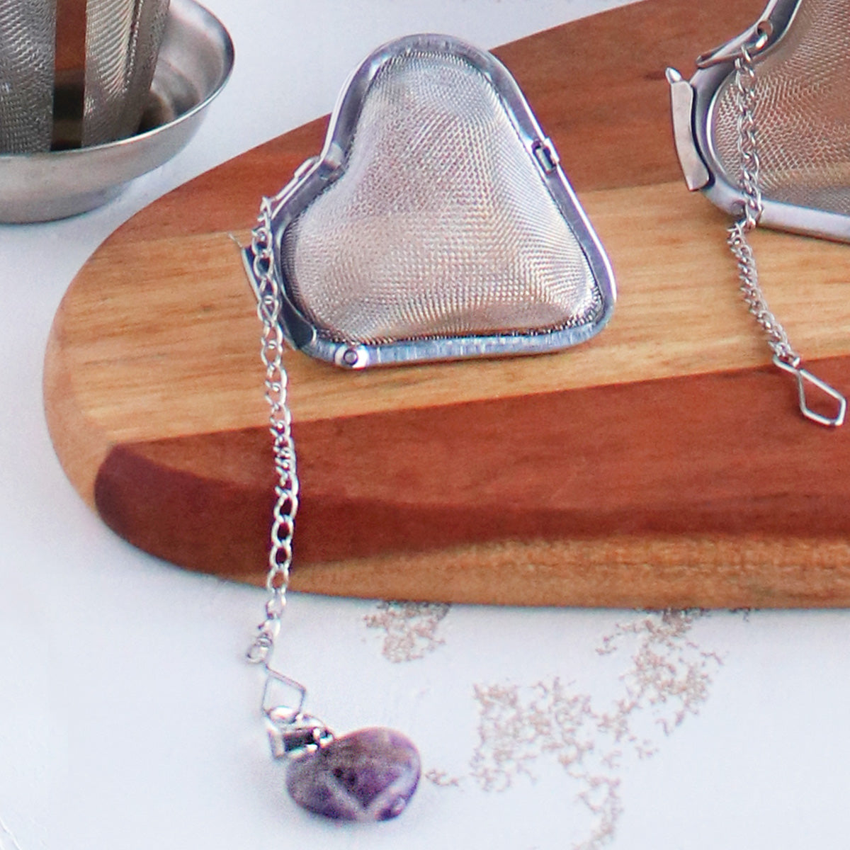 Plum Deluxe Tea - Gemstone Heart Tea Infuser - Rose Quartz or Amethyst