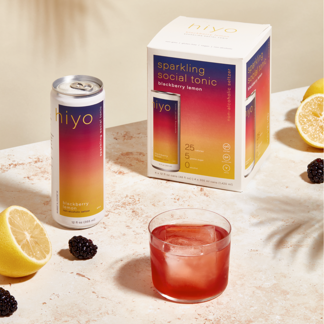 hiyo - blackberry lemon seltzer - three 4-packs of 12oz cans
