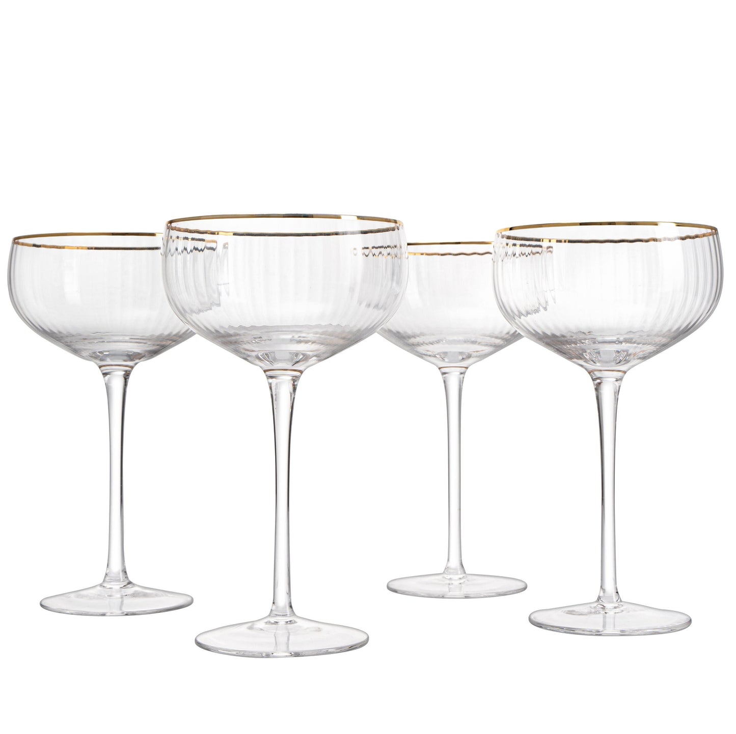 The Wine Savant - Gold Rim Coupe Champagne Glasses - (Ribbed) Set of 4 - 7oz