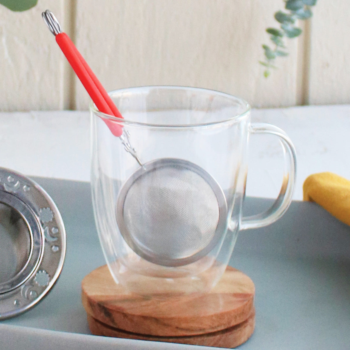 Plum Deluxe Tea - Stainless Steel Mesh Infuser "Tongs" with Orange Silicone Grip Handle