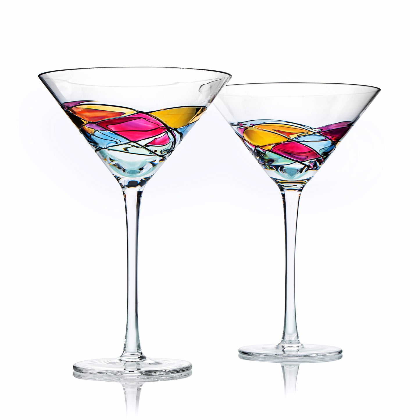 The Wine Savant - Hand Painted Stained Glass Martini Glasses 8 oz - Crystal Glass with Stem - Set of 2
