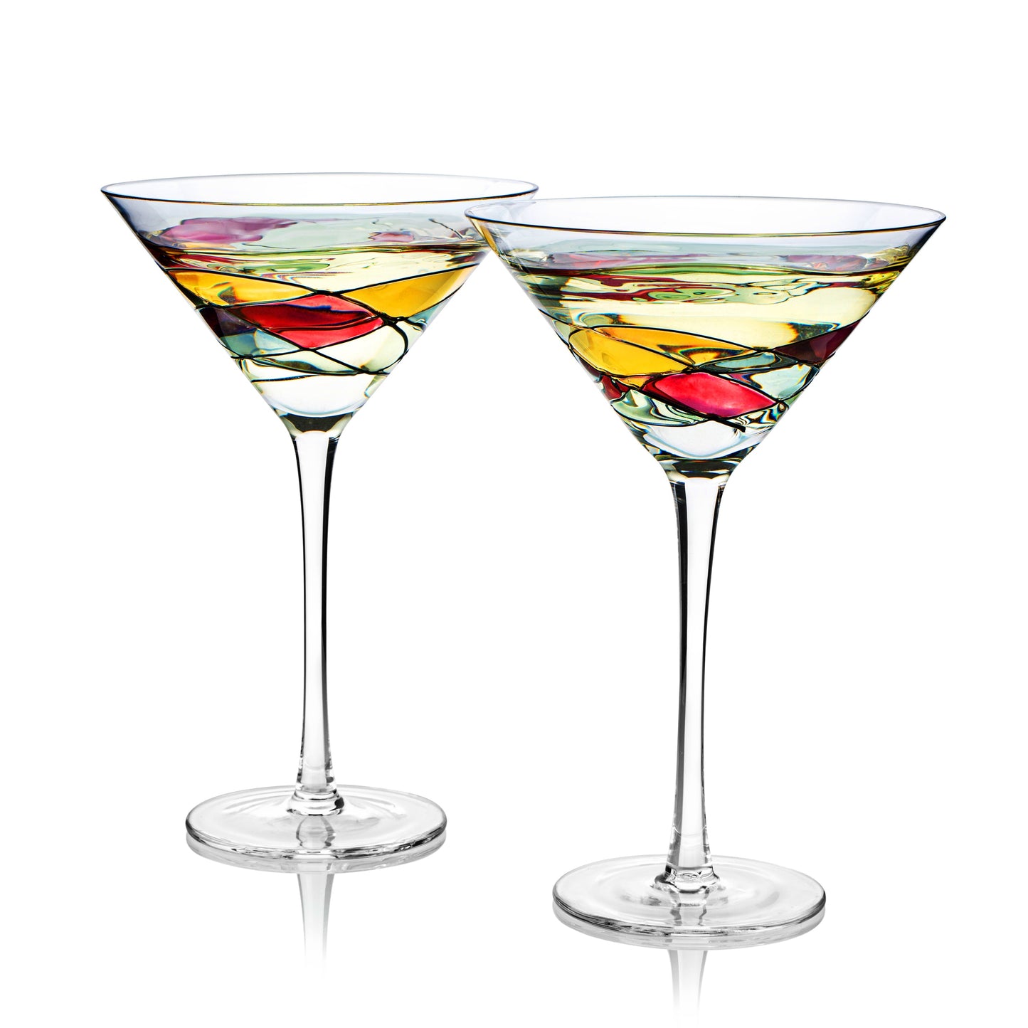 The Wine Savant - Hand Painted Stained Glass Martini Glasses 8 oz - Crystal Glass with Stem - Set of 2