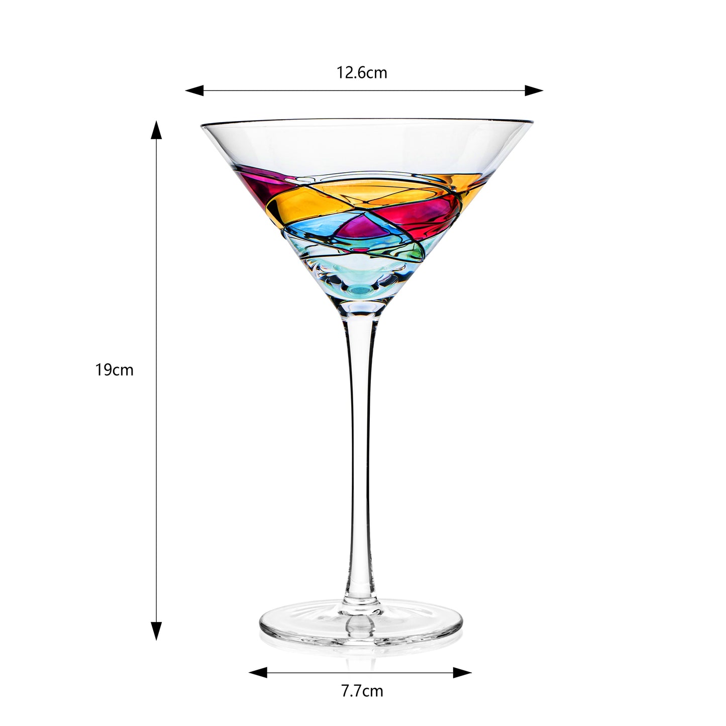 The Wine Savant - Hand Painted Stained Glass Martini Glasses 8 oz - Crystal Glass with Stem - Set of 2