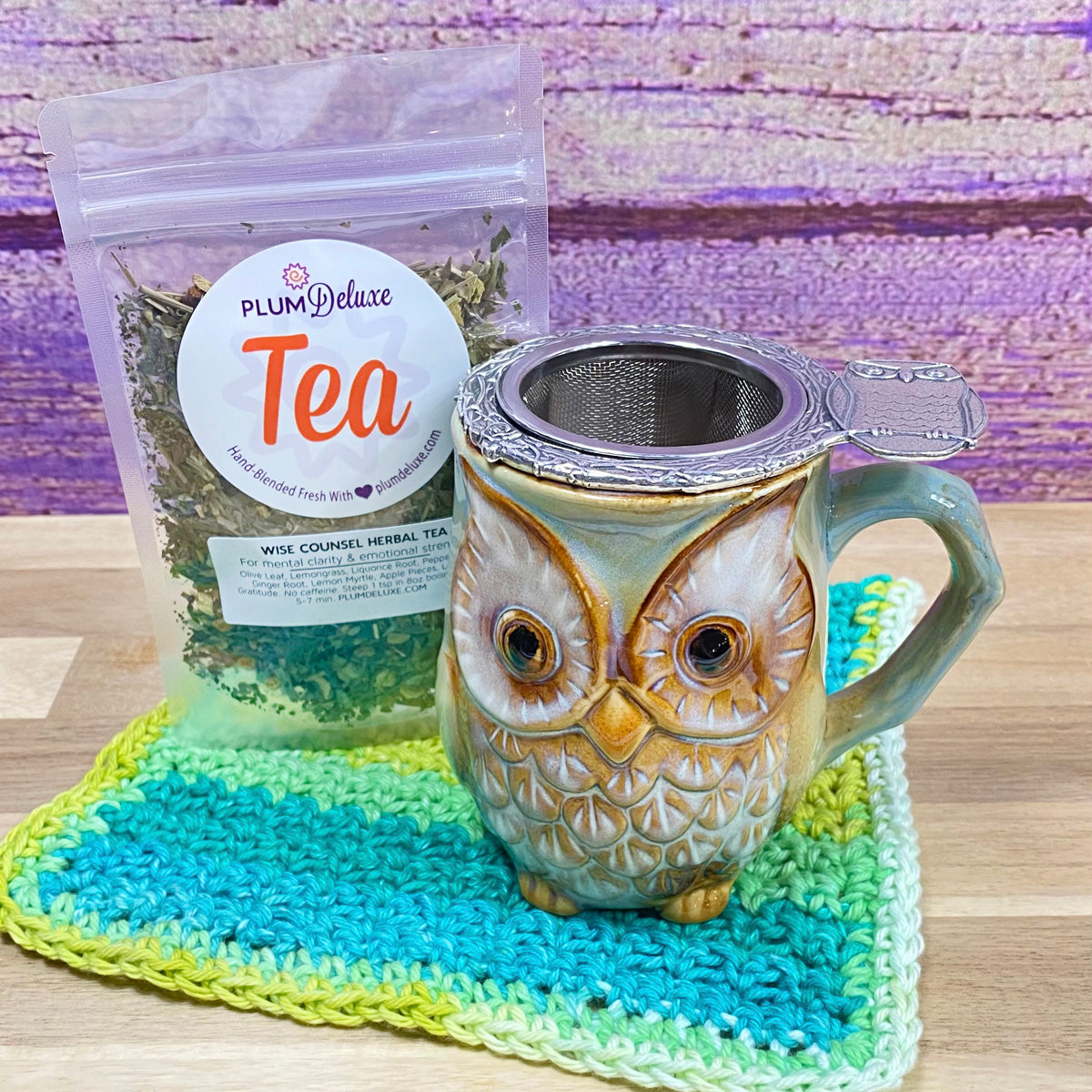 Plum Deluxe Tea - Wise Owl Pewter Tea Infuser and Mug