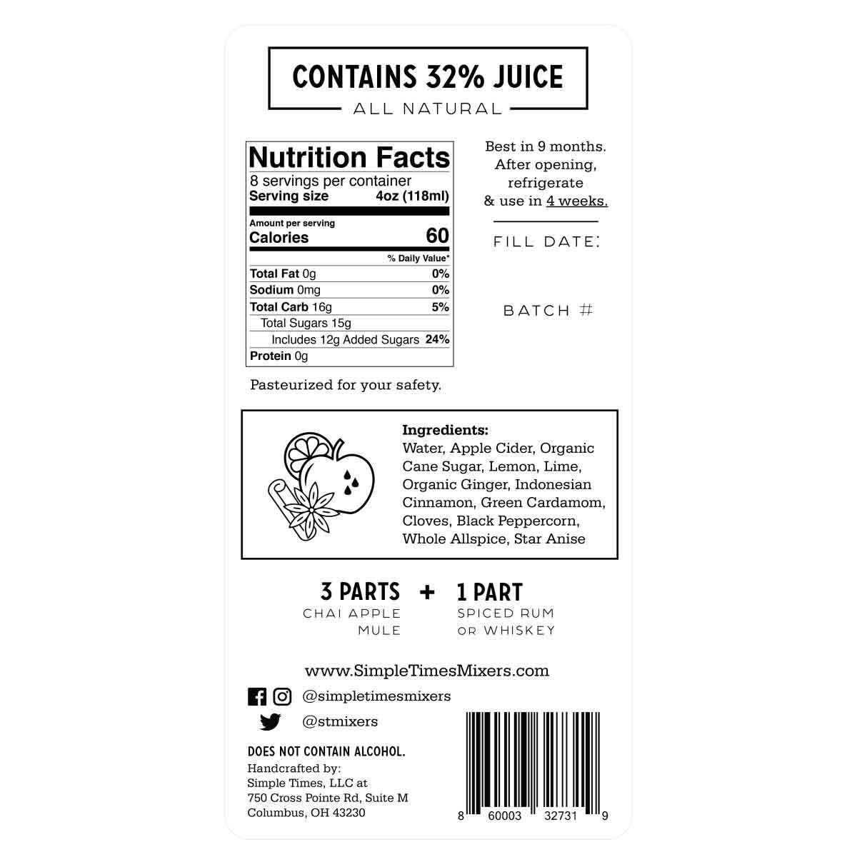 Simple Times Mixers - Chai Apple Mule - 32oz + FREE shipping