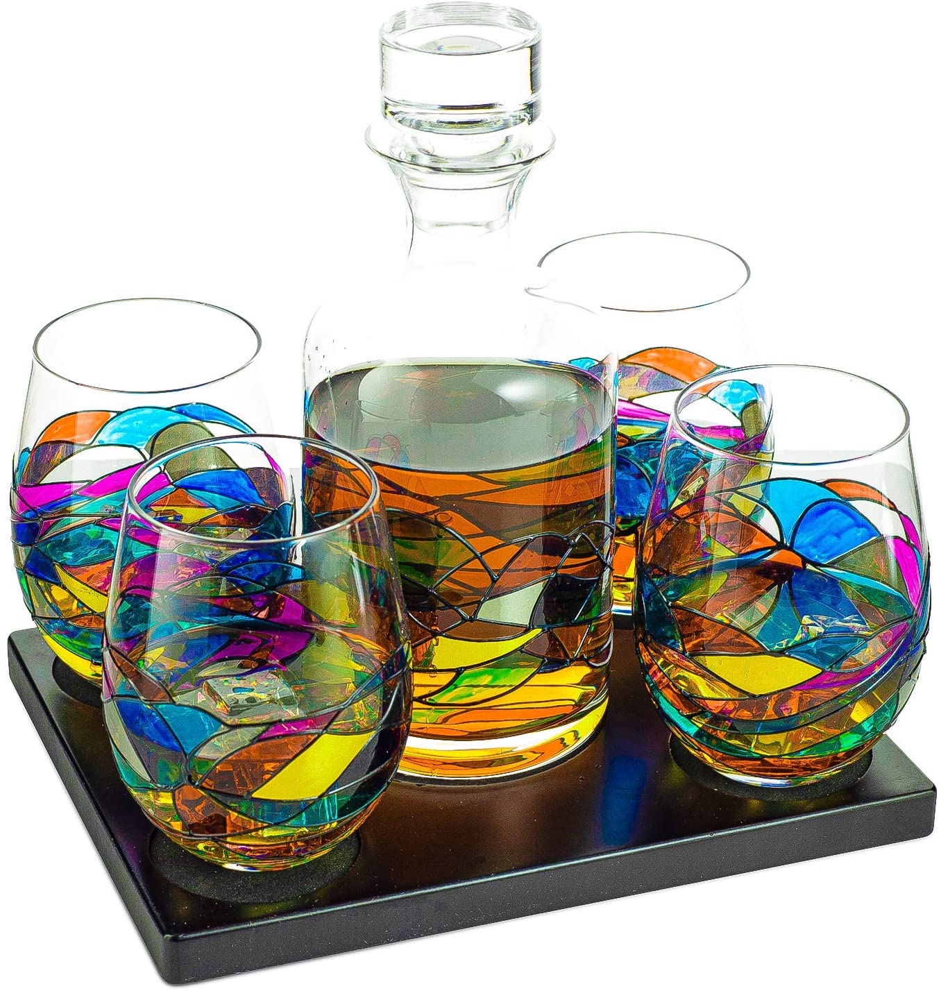 The Wine Savant - Artisanal Hand Painted Whiskey & Wine Decanter Set - 16oz / 750ml