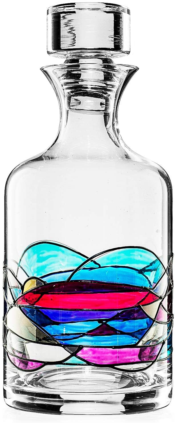 The Wine Savant - Artisanal Hand Painted Whiskey & Wine Decanter Set - 16oz / 750ml