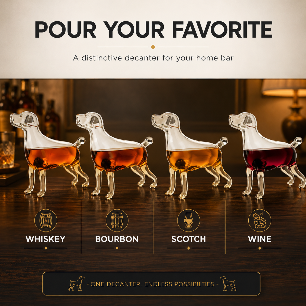 Dog Animal Wine & Whiskey Decanter The Wine Savant - Beautiful Profile of A Labrador Dog 500ml - Whiskey, Wine Scotch or Liquor Decanter