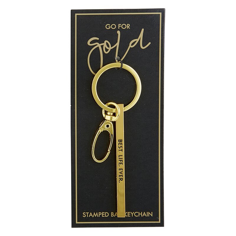 Best Life Ever Gold Stamped Bar Keychain | Minimalist Metal Quote Keychain