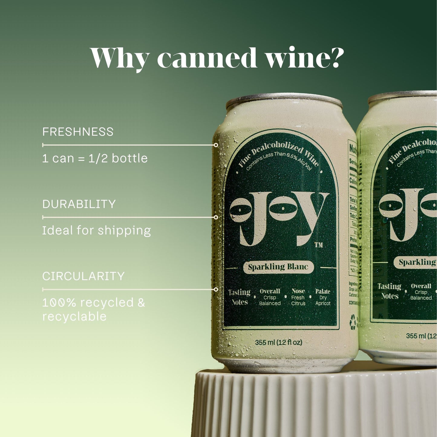 OJOY Wine Company - Sparkling Blanc Non Alcoholic Wine (NA Wine), 355 ml Can (Pack of 8)