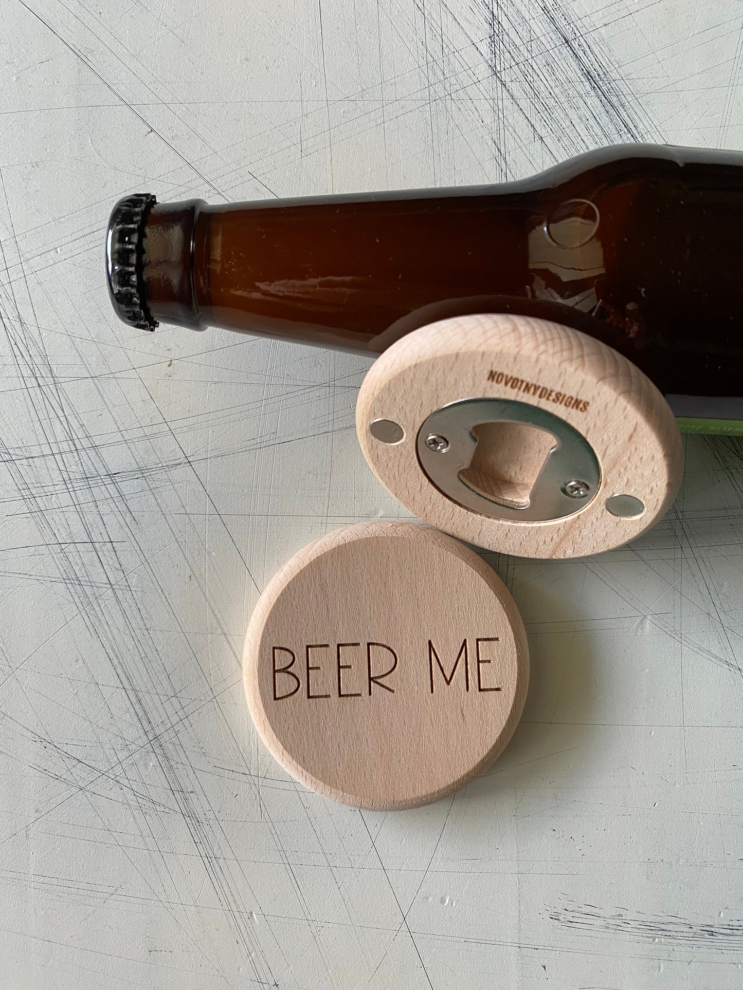 Novotny Designs - Beer Me - Magnetic Wood Bottle Opener