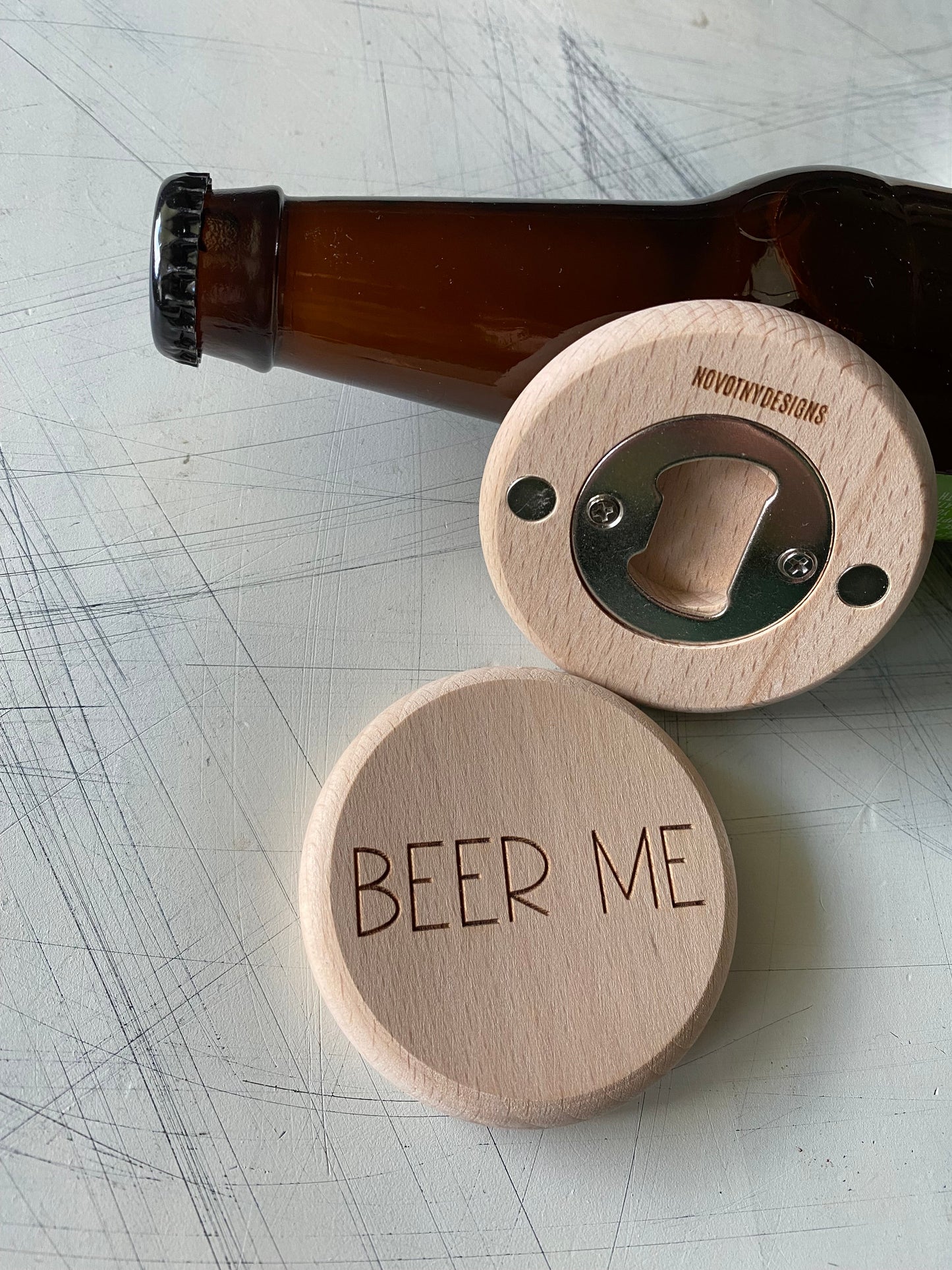 Novotny Designs - Beer Me - Magnetic Wood Bottle Opener