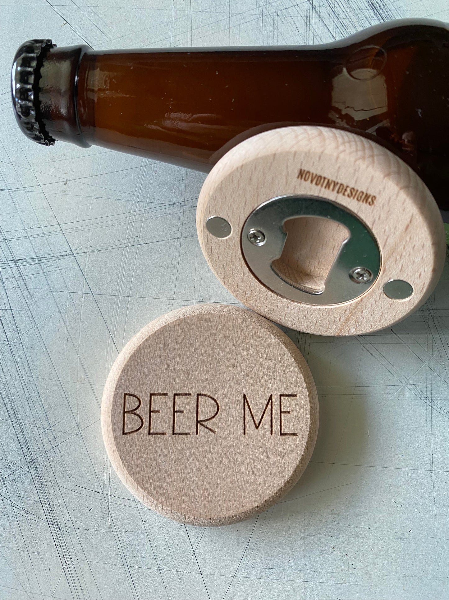 Novotny Designs - Beer Me - Magnetic Wood Bottle Opener