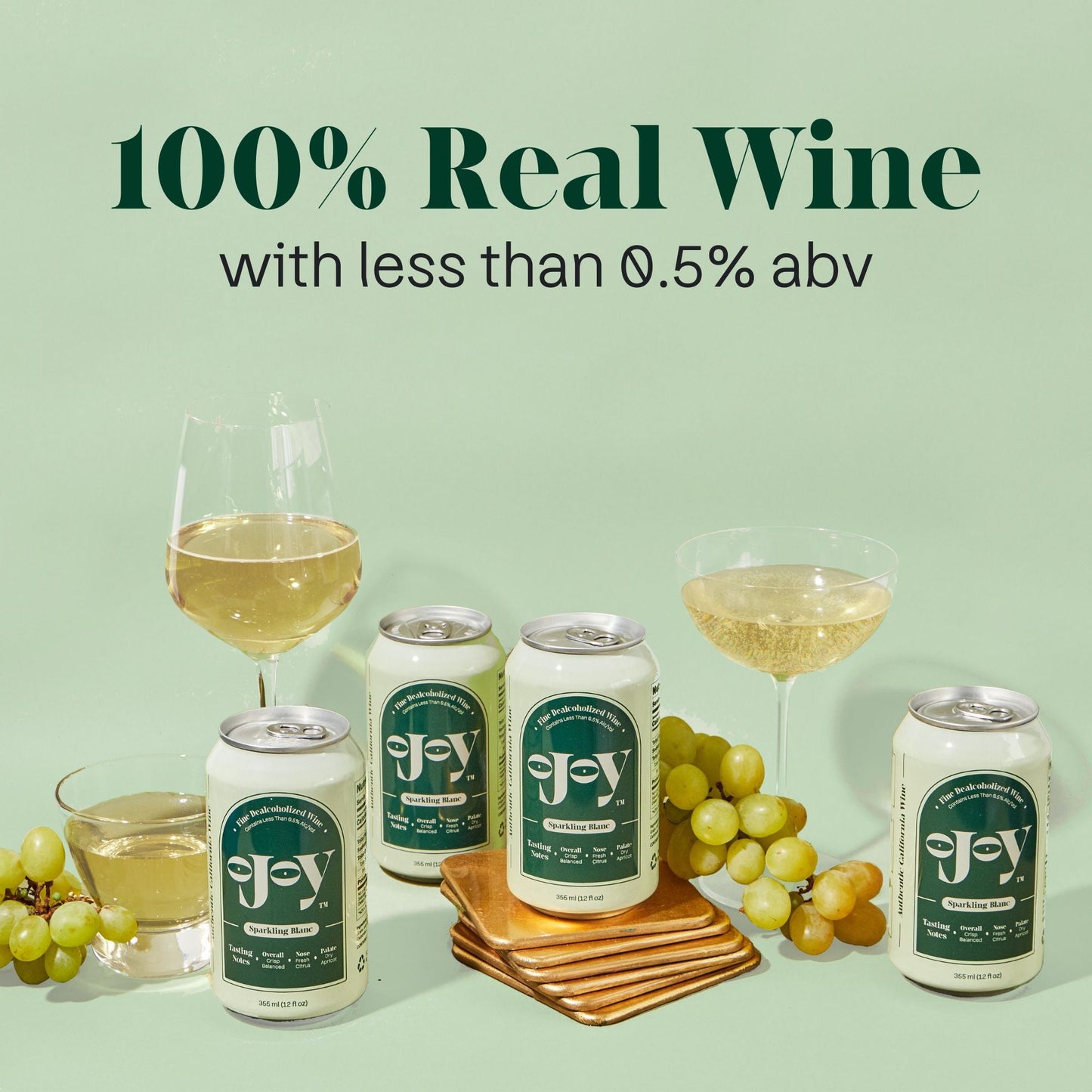 OJOY Wine Company - Sparkling Blanc Non Alcoholic Wine (NA Wine), 355 ml Can (Pack of 8)