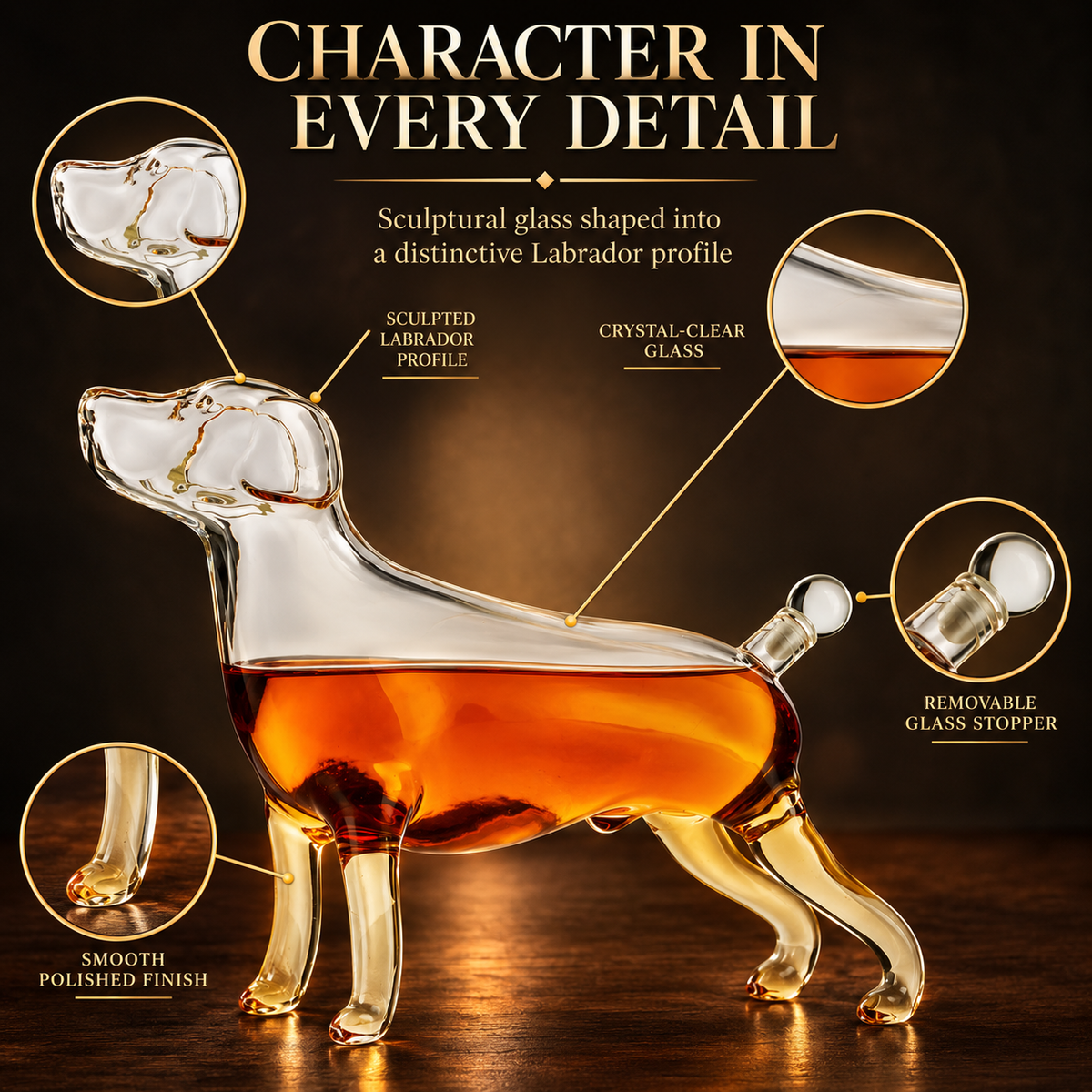 Dog Animal Wine & Whiskey Decanter The Wine Savant - Beautiful Profile of A Labrador Dog 500ml - Whiskey, Wine Scotch or Liquor Decanter