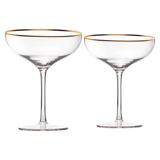 The Wine Savant - Colored Crystal Gilded Rim Coupe Glass, Large 9oz Cocktail & Champagne Glasses 2-Set Vibrant Color Short Gold Vintage Tumblers, No Stem Margarita, Glassware Gift Idea (Gold Rimmed)