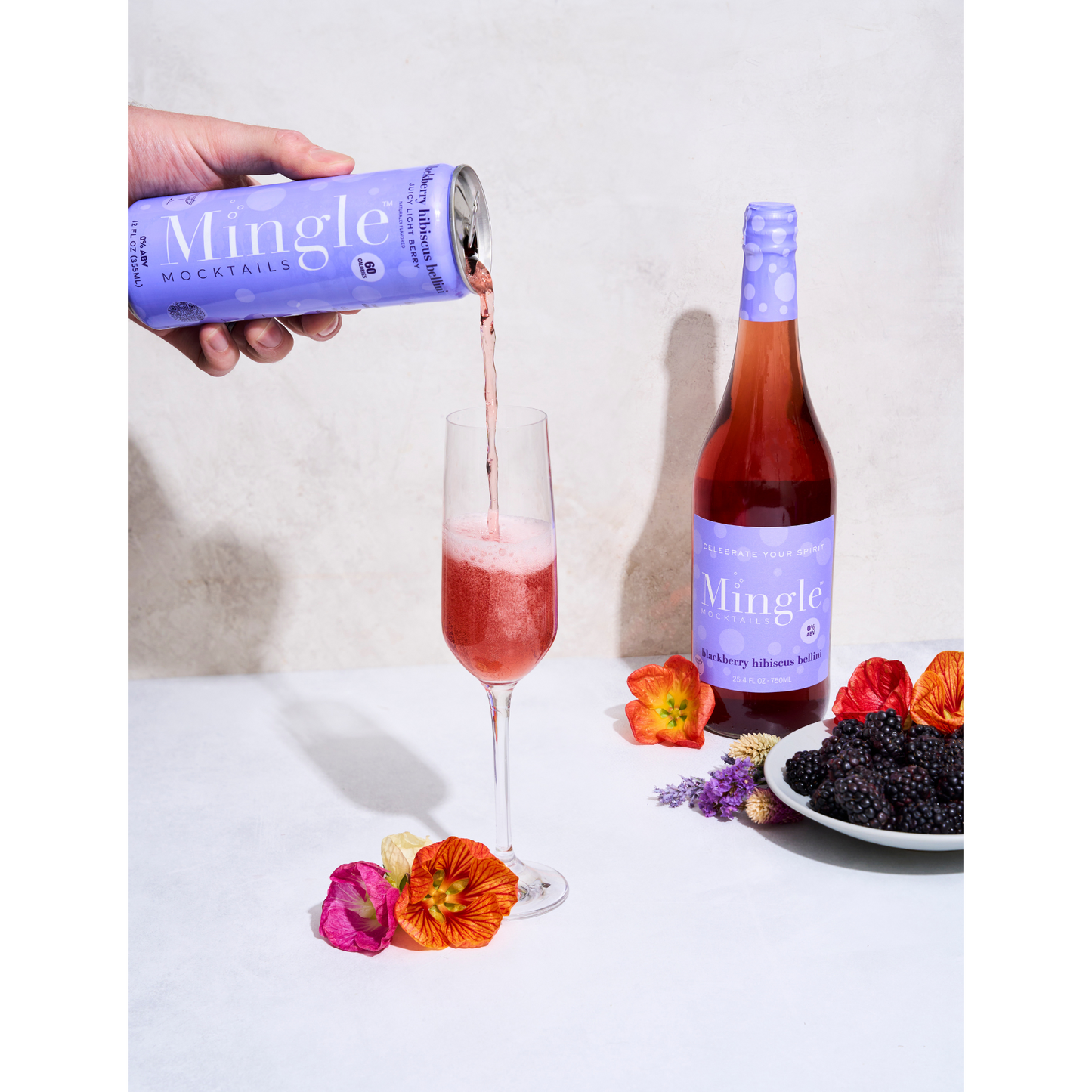 Mingle Mocktails - Blackberry Hibiscus Bellini - 6/12/24 Cans