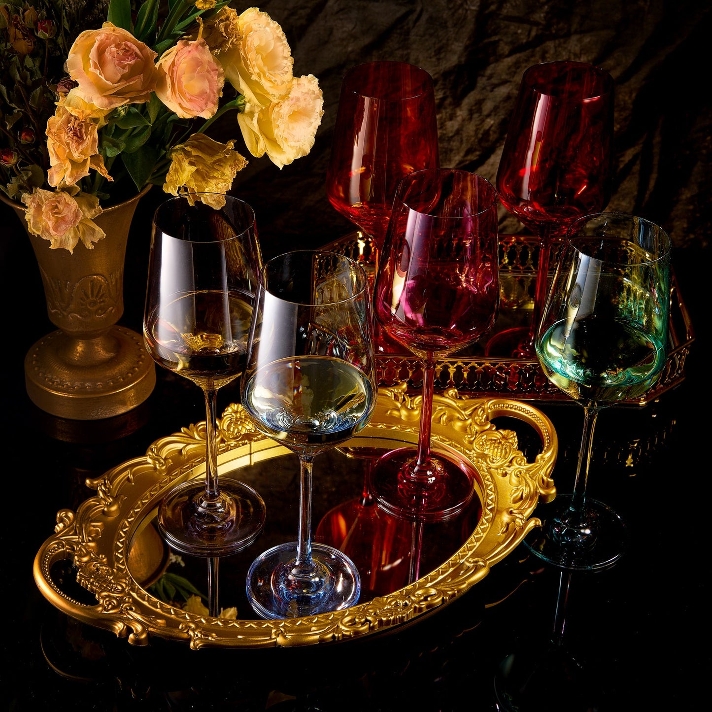 The Wine Savant - NEW - Colored Stemmed Wine Glasses - Set of 6 - 12oz