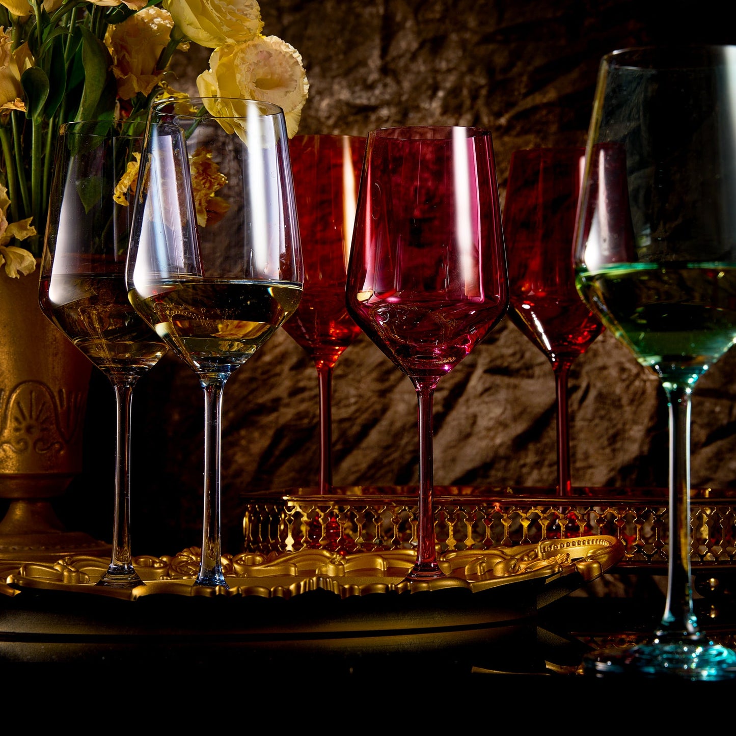 The Wine Savant - NEW - Colored Stemmed Wine Glasses - Set of 6 - 12oz