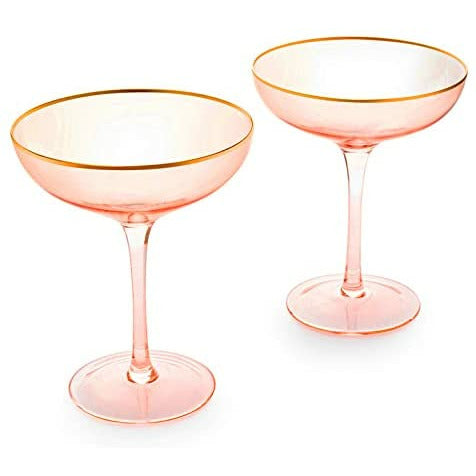 The Wine Savant - Gilded Pink Rim Coupe Cocktail Glasses (set of 2) - 9oz