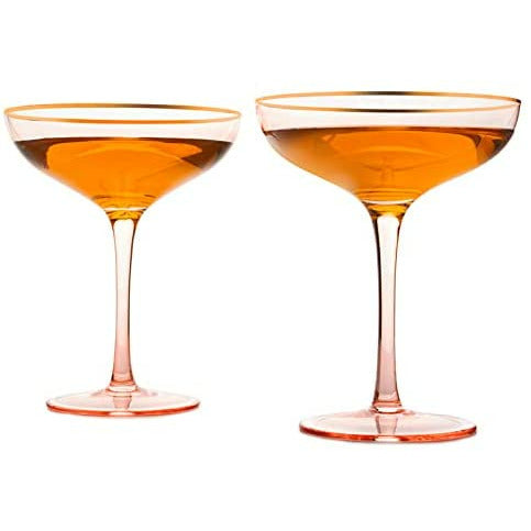 The Wine Savant - Gilded Pink Rim Coupe Cocktail Glasses (set of 2) - 9oz