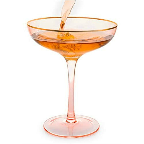 The Wine Savant - Gilded Pink Rim Coupe Cocktail Glasses (set of 2) - 9oz