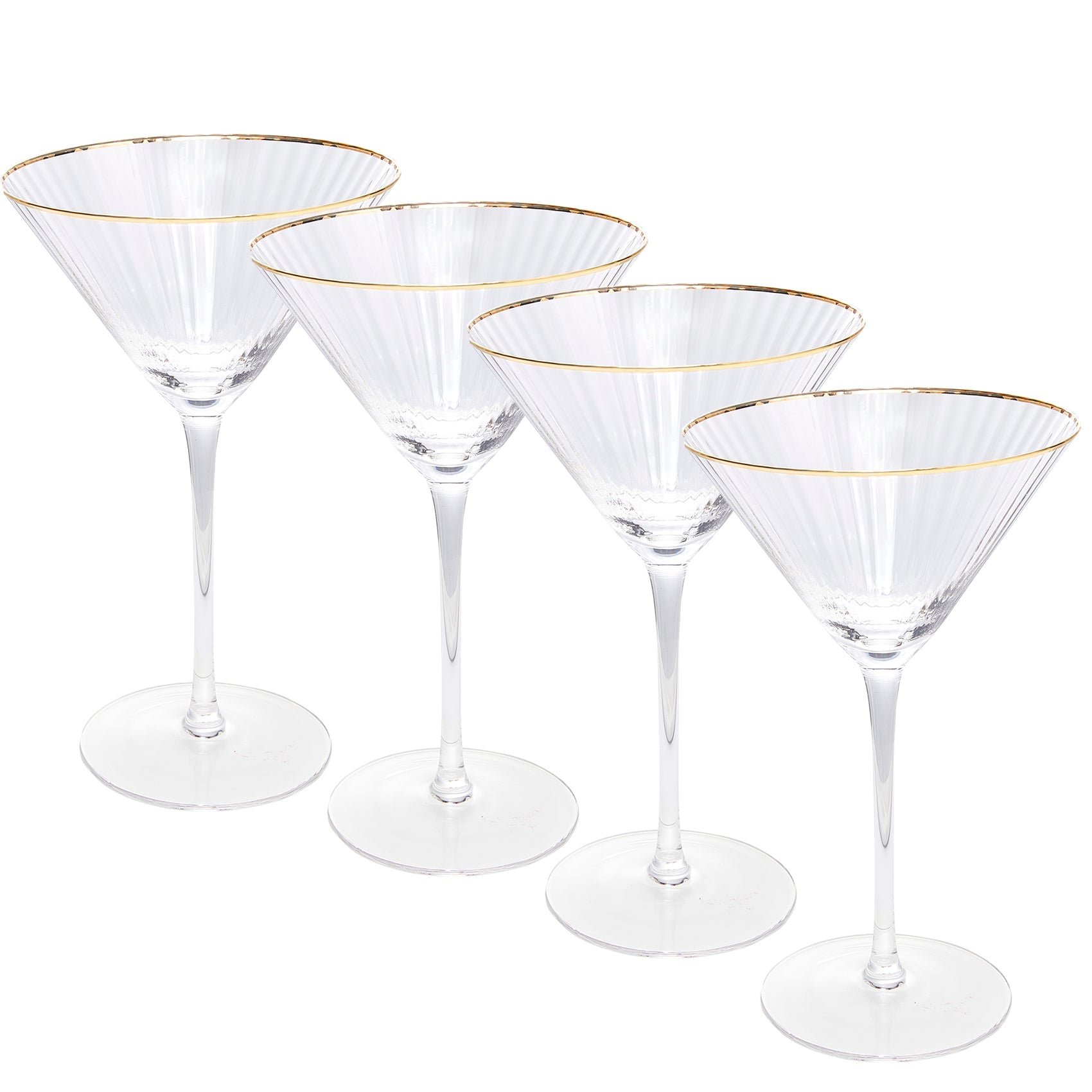 Set Of Two Ribbed Gold Rimmed Martini Glasses