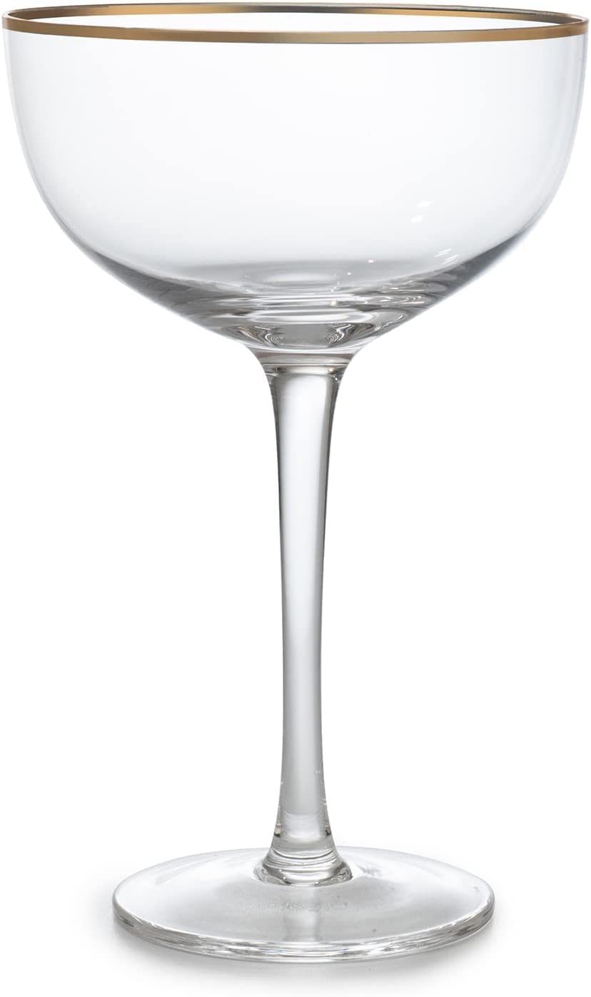 The Wine Savant - Gold Rim Vintage Coupe Cocktail Glasses  - Set of 2 - 7oz