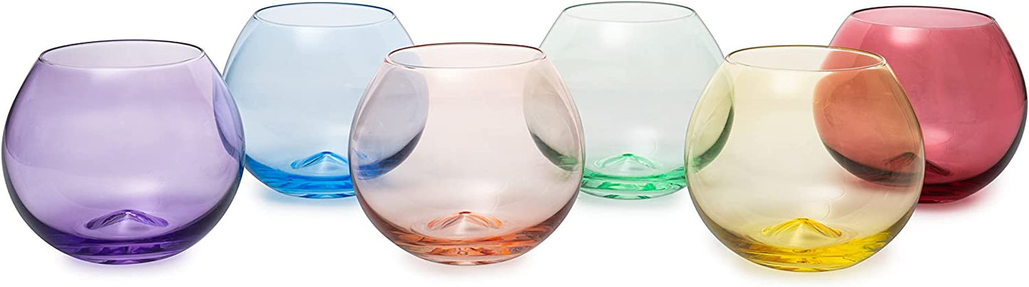 The Wine Savant - Colored Stemless Wine Glass Set - Set of 6 - 18oz