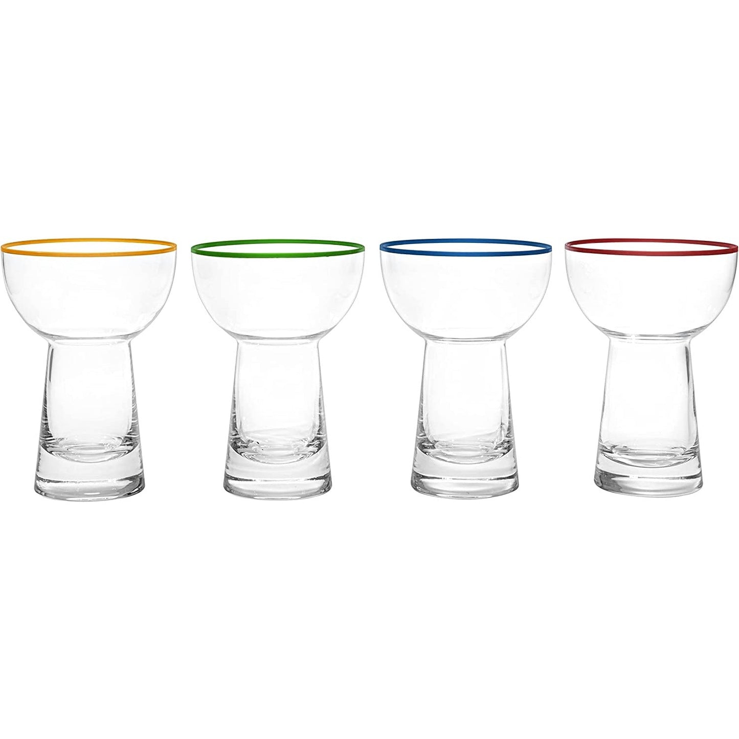 The Wine Savant - Stemless Margarita Glasses with Colored Party Rims - Set of 4 - 15oz
