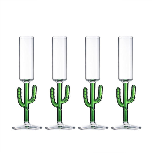 The Wine Savant - 4 Cactus Glasses - Green Colored Cocktail Glasses - Wedding Martini Party Glasses -Home Bar