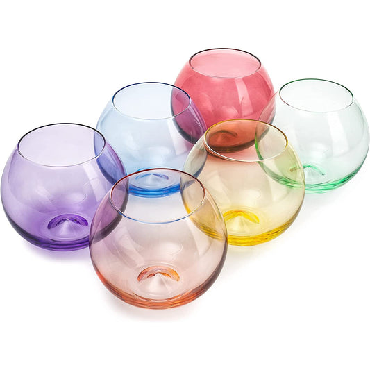 The Wine Savant - Colored Stemless Wine Glass Set - Set of 6 - 18oz