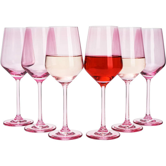 The Wine Savant - Hand Blown Pink Colored Wine Glasses - Set of 6 - 12oz
