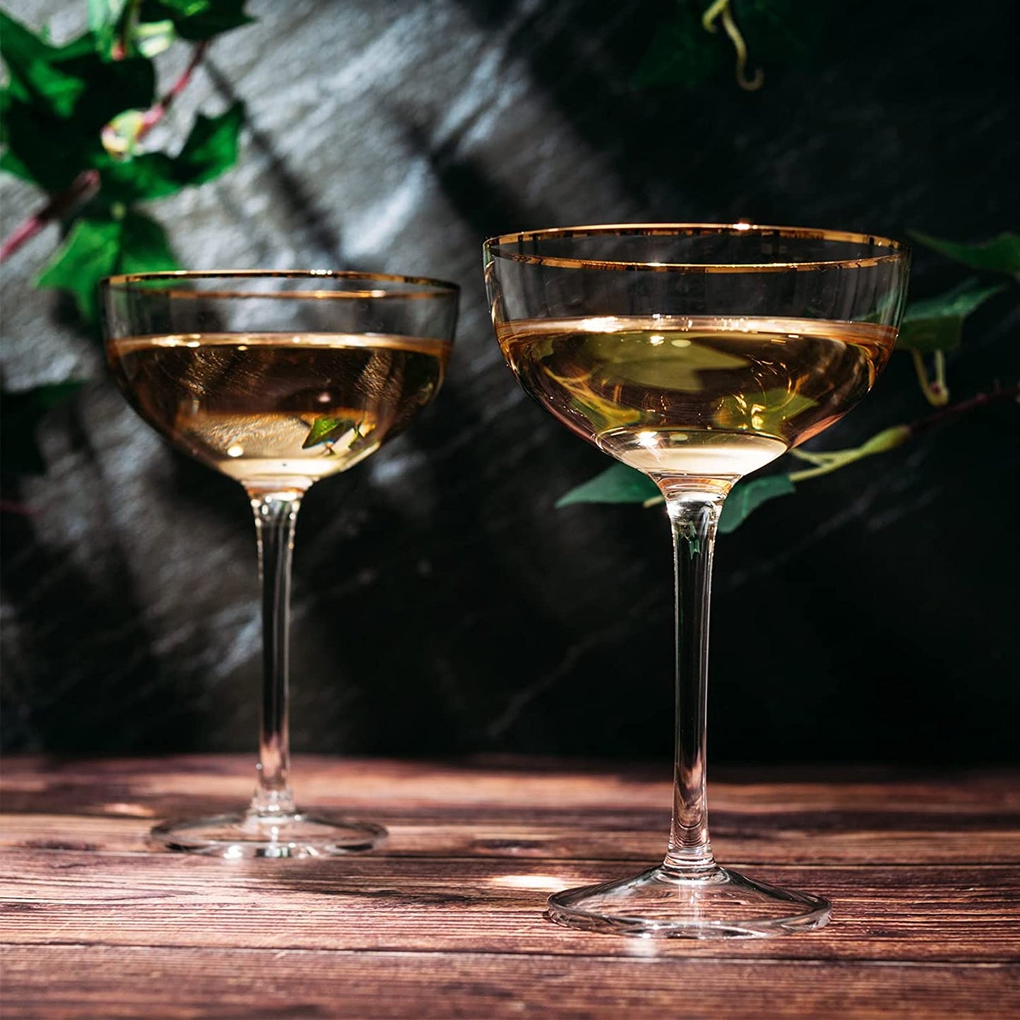 The Wine Savant - Gold Rim Vintage Coupe Cocktail Glasses  - Set of 2 - 7oz