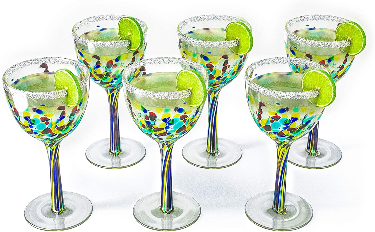 Set of 4 Handcrafted Confetti Rock Martini Glasses Mexican Fiesta