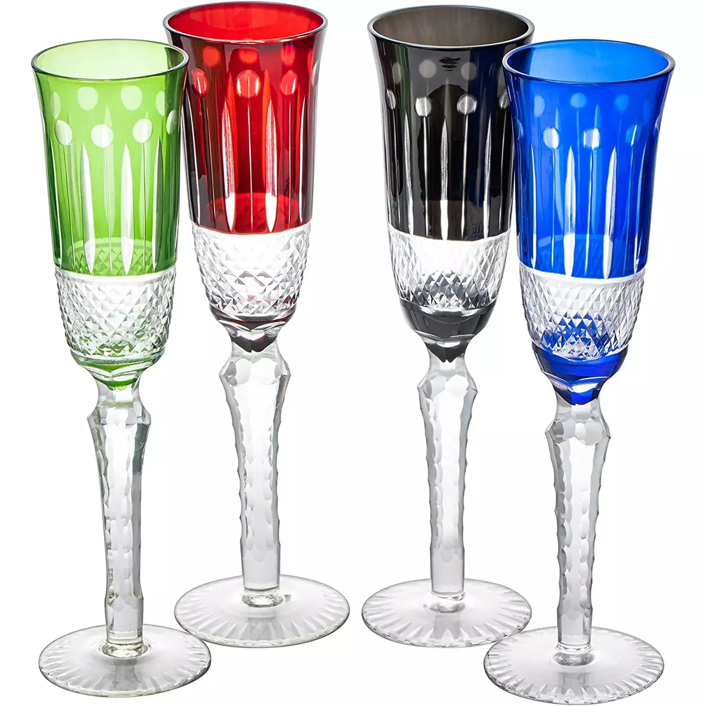 The Wine Savant - Multicolor Crystal Italian Design Flutes - Set of 4 - 5oz